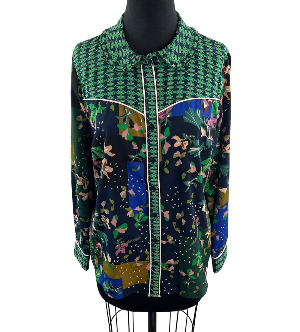 Cabi Bronco Multi Western Blouse Floral Ruffle Collar Button-Up Size Medium M